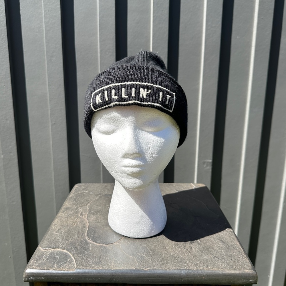 Brandy Melville “Killin’ It” Black Embroidered Beanie